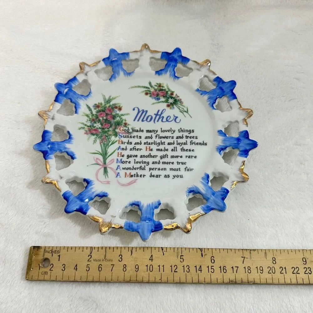 Unbranded Mother Decorative Plate Unisex 7.5in Blue White Excellent‎ Floral Poem